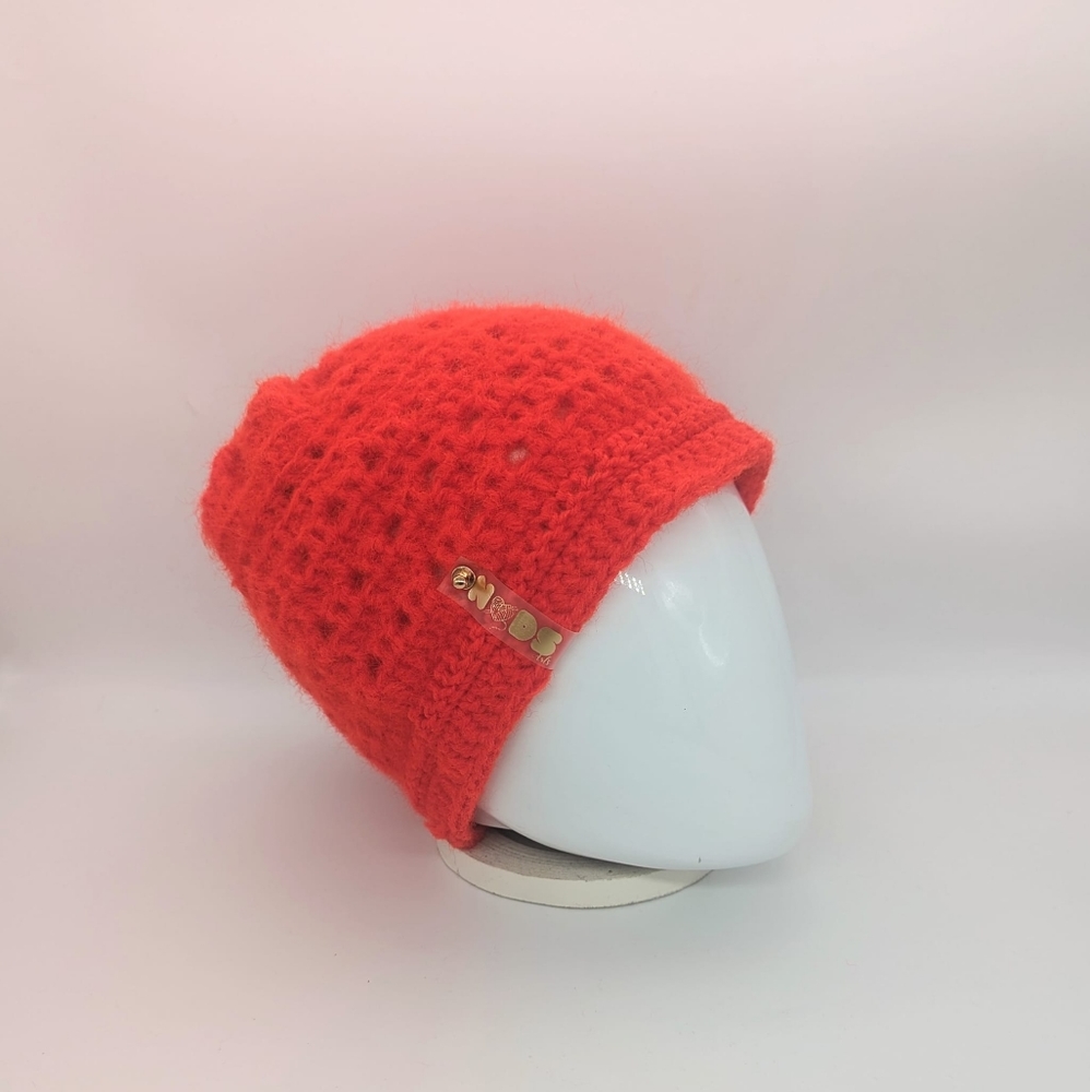 NODS "Delightful Hot-Red" Handmade Crochet Mohair Beanie (D-001)